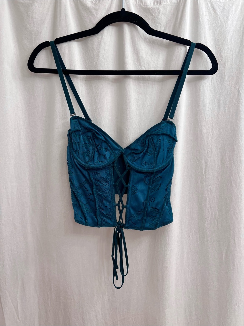 Urban Outfitters Teal Lace-Up Crop Top